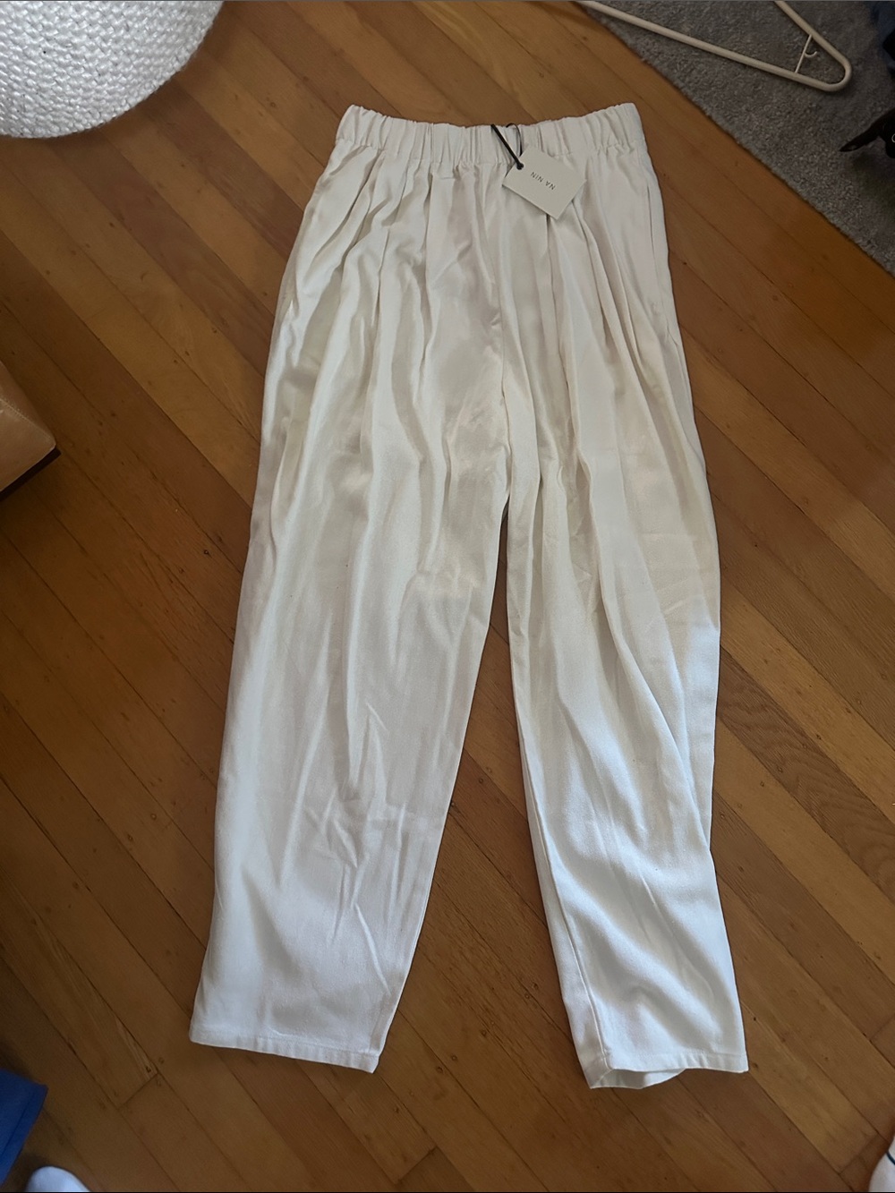 Women's Cream Elastic-Waist Trousers